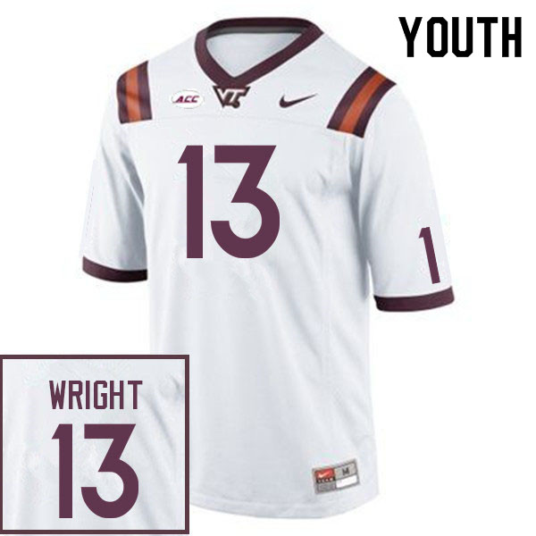 Youth #13 Daequan Wright Virginia Tech Hokies College Football Jerseys Sale-White